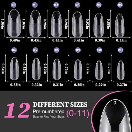 Medium Oval Gel Nail Tips, 600pcs Round Acrylic Nail Medium Oval Nail Tips