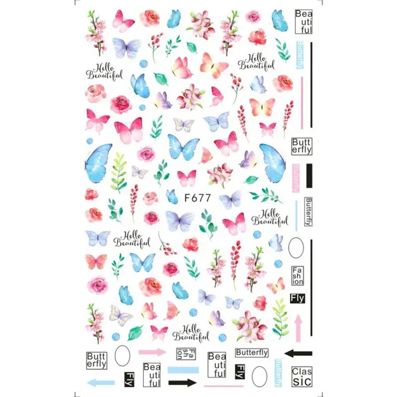 Nail Art Stickers Butterfly Self Adhesive Transfers 3D Minimalist Colourful 1pc
