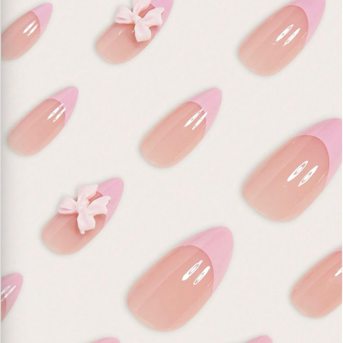 24pcs French Tip Press on Nails Short Almond 0.13 Fl Oz (Pack of 24), Pink