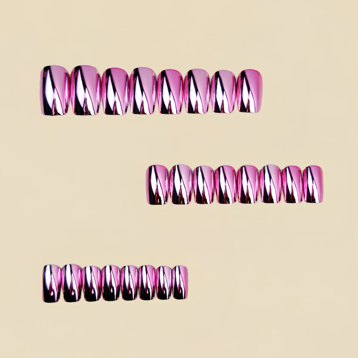Purple Blue Pink Electric Plated Press On Nails Short Medium Glossy Square Fake