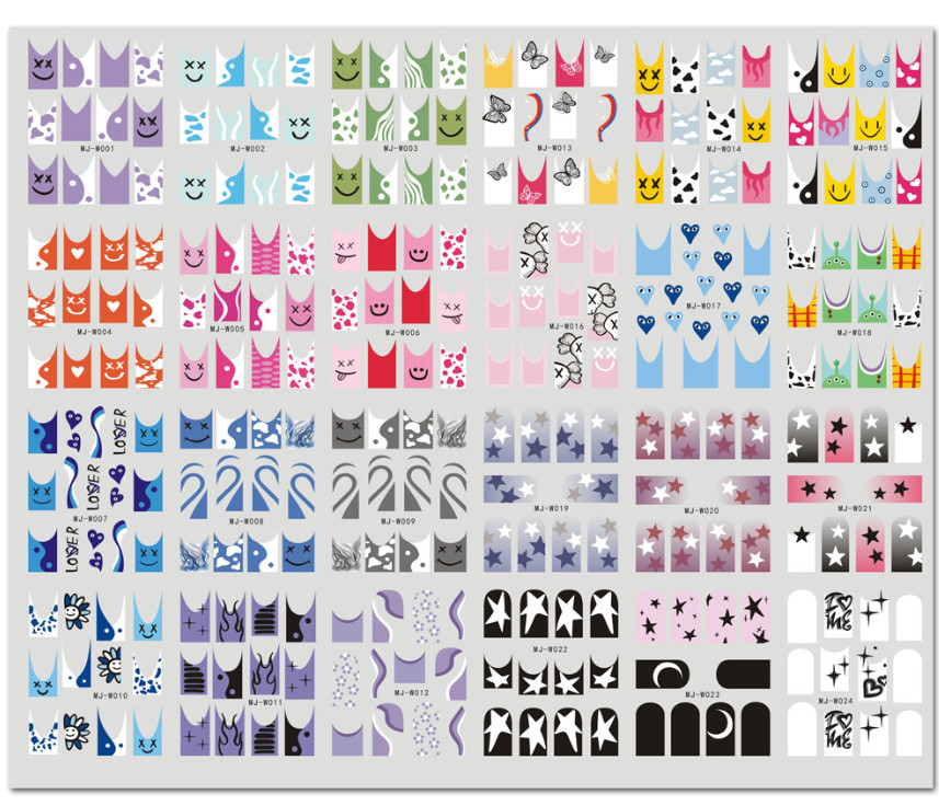 8Sheets Nail Art Water Transfer Stickers Geometric Star French Tips Decals NH19