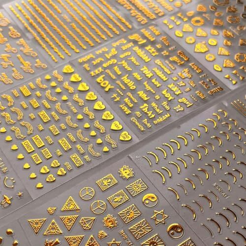 30 Sheets Gold Nail Stickers Gold Star Nail Nail Decals 3D Self-Adhesive Gold