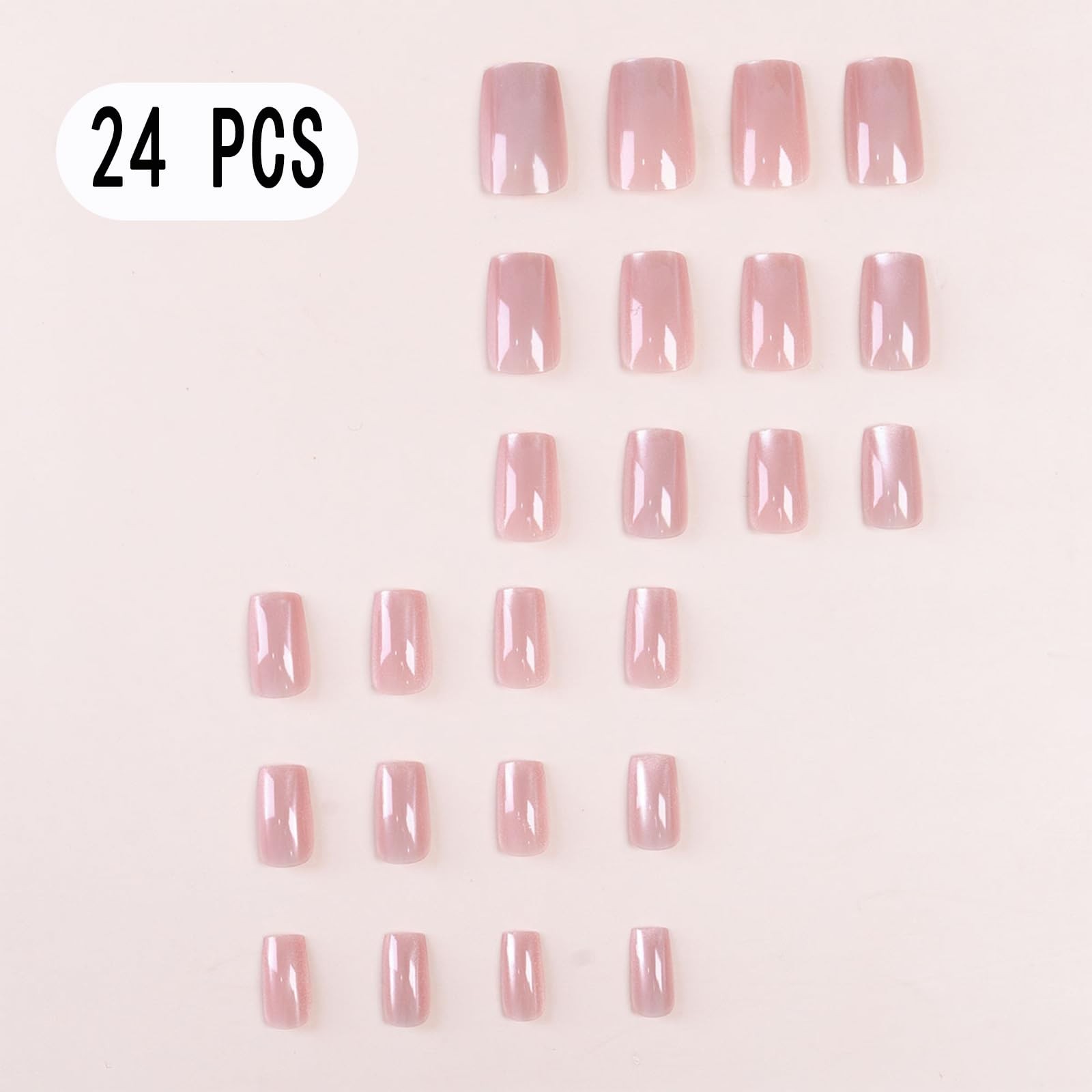 Sparkling Bare Pink Press on Nails Square Medium Shiny Glitter Nude Pink Fals…