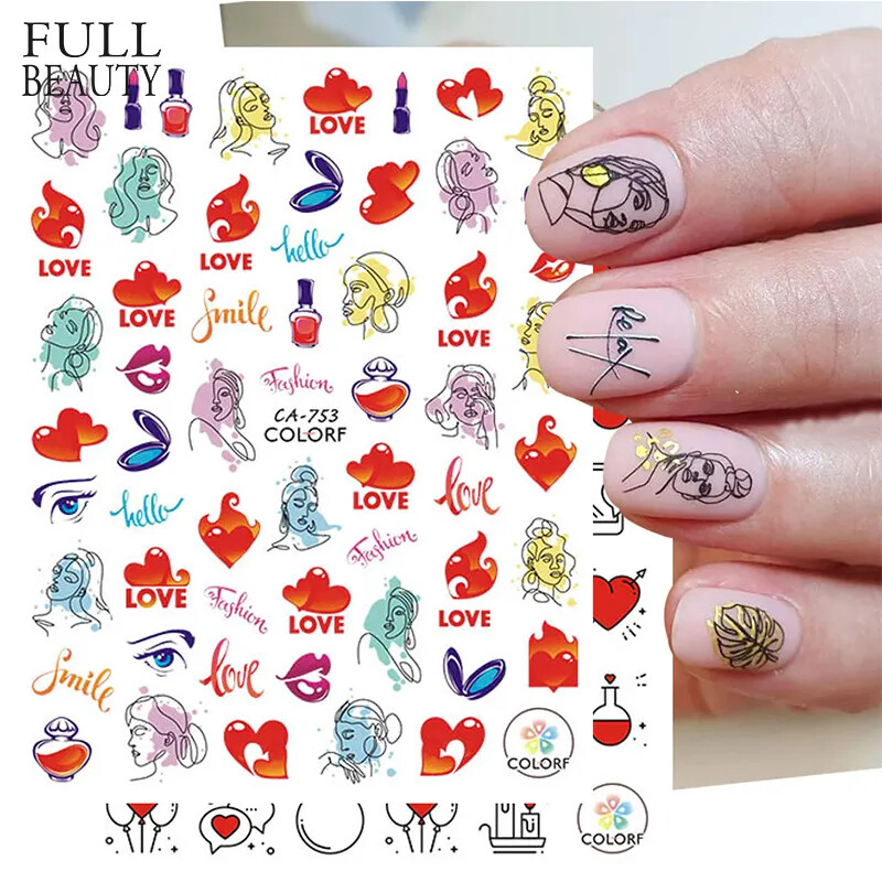 Nail Art Stickers Decals Transfers Valentines Day Pink Love Hearts Red Heart