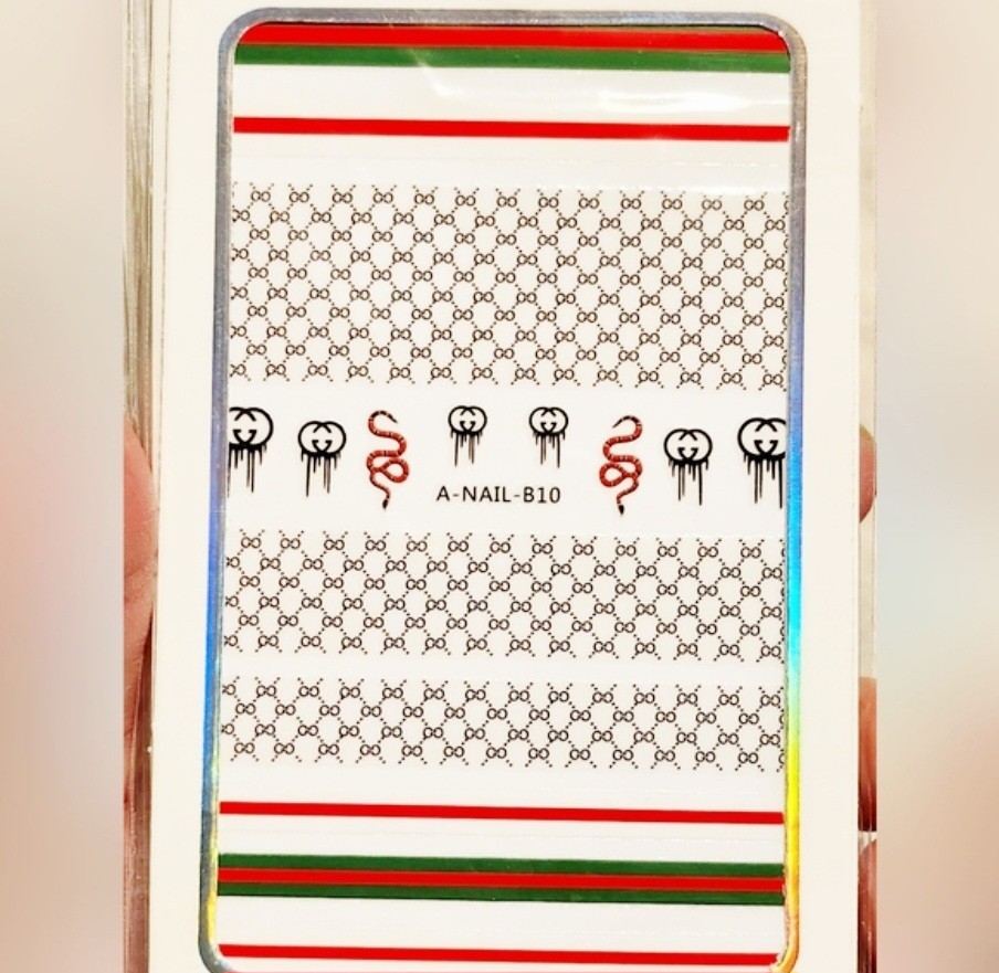 NWT NAIL ART DESIGN SELF-SEAL STICKERS SOLID RED, BLACK & GREEN SNAKES N°28!