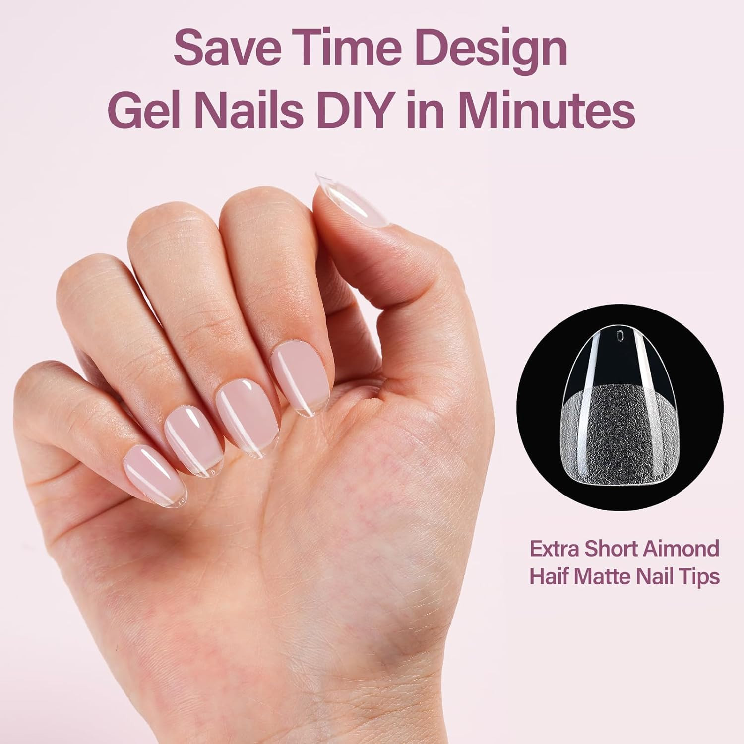 Extra Short Almond Gel Nail Tips Kit, 216Pcs Pre Etched Clear Nails | Full Cover