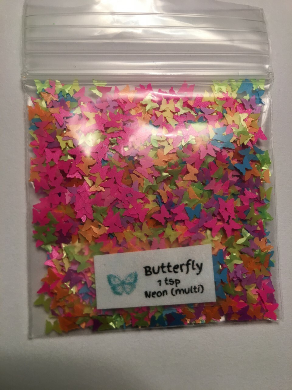 Solvent Resistant BUTTERFLY shape Glitter (Neon) Nail Art Face Crafts 1tsp US