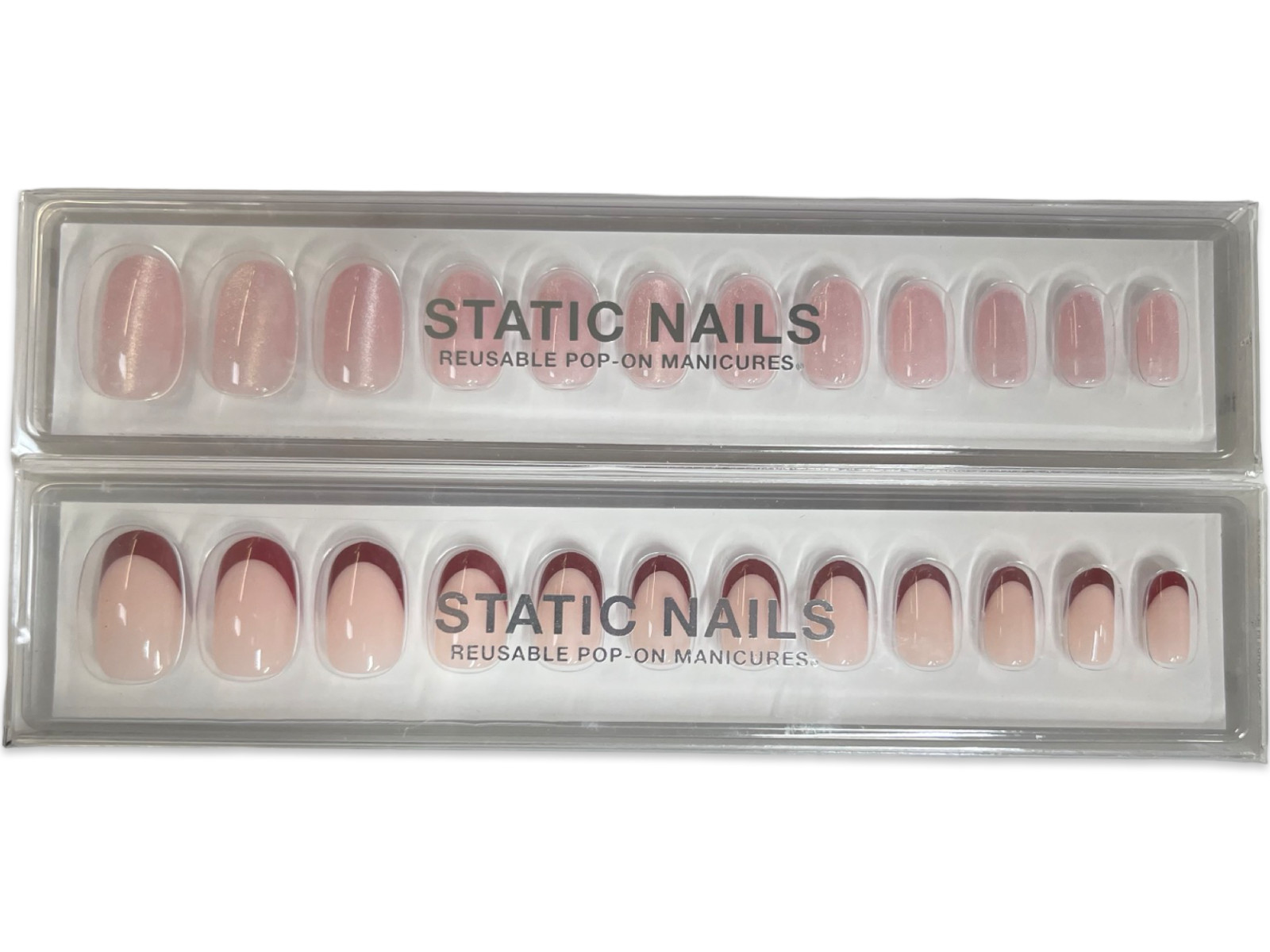 2 pack Static Nails Reusable Pop-On Manicures Round Barcelona Red French & Pink