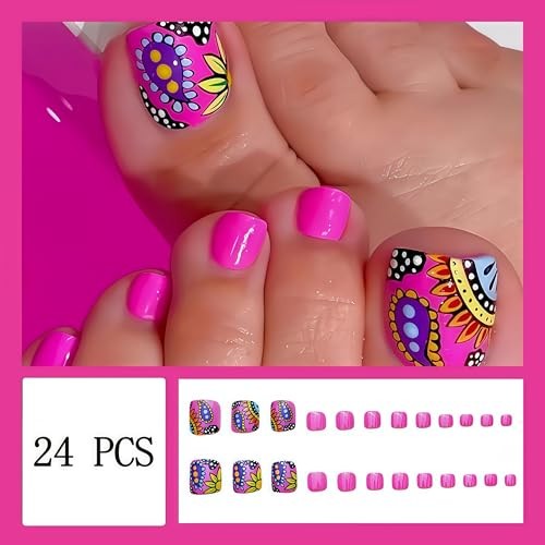 Summer Colorful Flowers Press on Toenails Short Square Full Cover Sunflowers