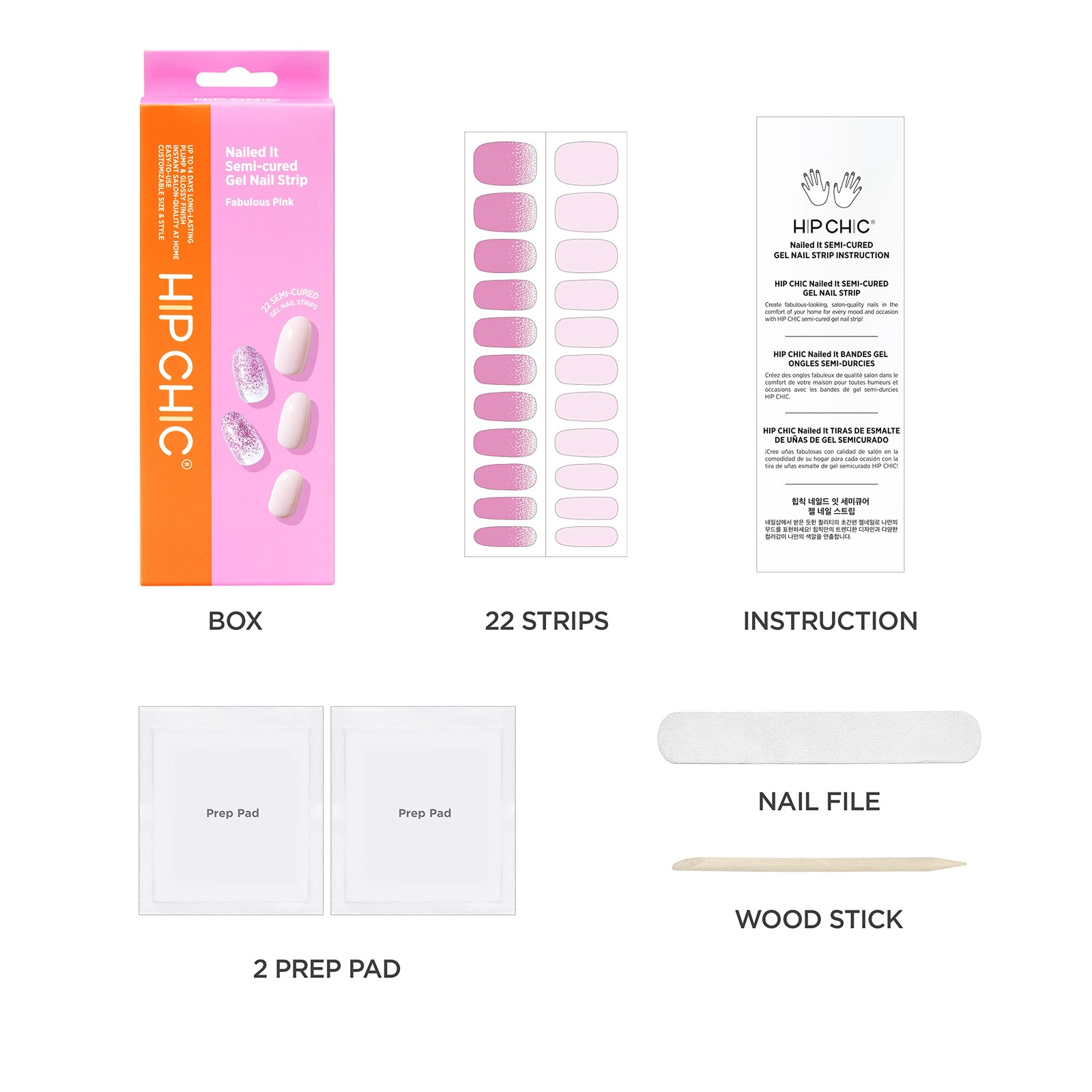 Hip Chic Nailed It Semi Cured Gel Nail Strips, Fabulous Pink