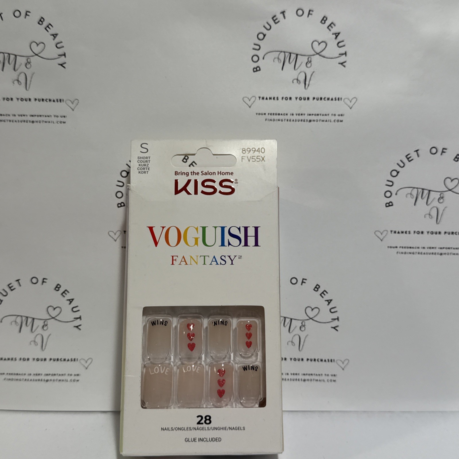 Kiss Voguish Fantasy Faux Press On Nails Short Love Wins Hearts Gel Look 89940