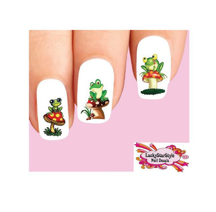 Waterslide Nail Decals Set of 20 – Cute Frog on Mushroom Assorted