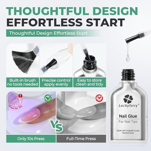 Gel Nail Glue Super Strong: 15ml Nail Glue Gel 6 in 1 for B- Gel Nail Glue 15ml