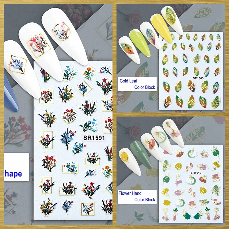 Flowers Leaf Nail Sticker Geometric Shapes Lines Dots Flower Hand Nail Decals