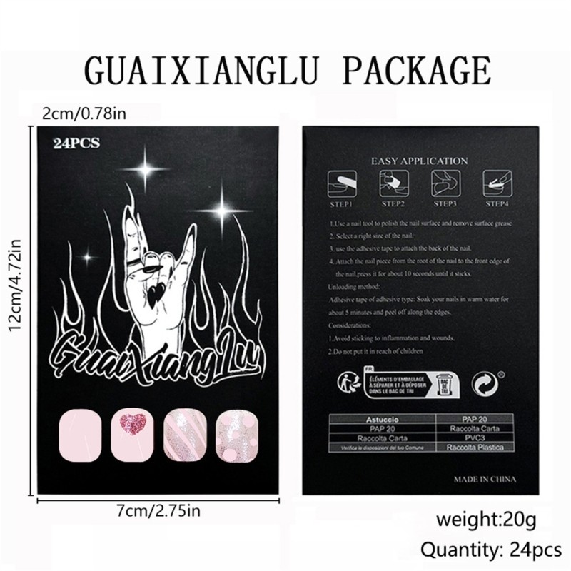 24 Pieces Valentine s Glittering Heart Fashionable Nail Set Acrylic False Nail