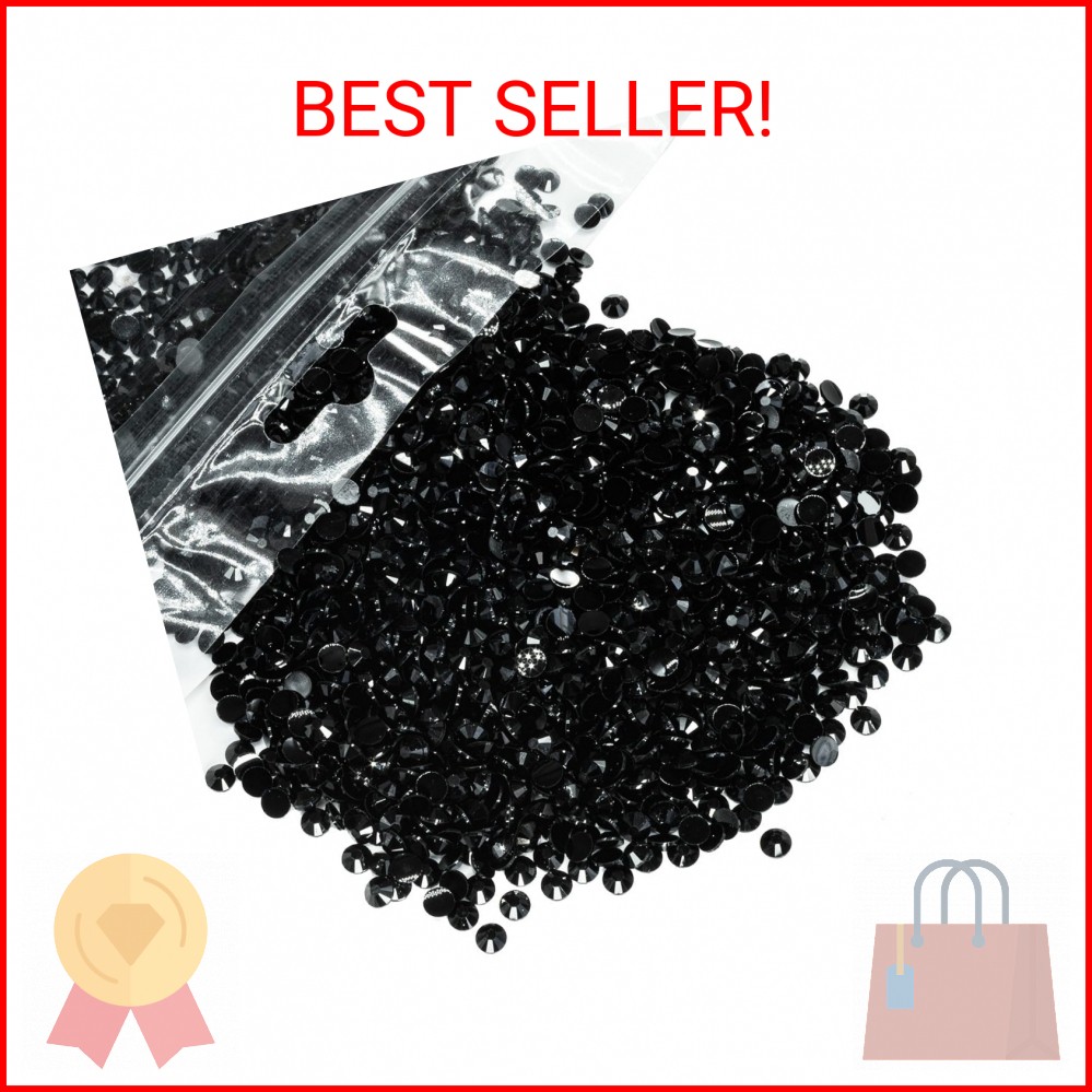 qiipii 5000PCS 4mm Pure Black Resin Rhinestones for Crafting Flatback Jelly Ston