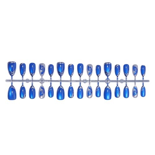 Royal Blue Cat Eyes Nails – Short Almond Fake Nails – Nails-221