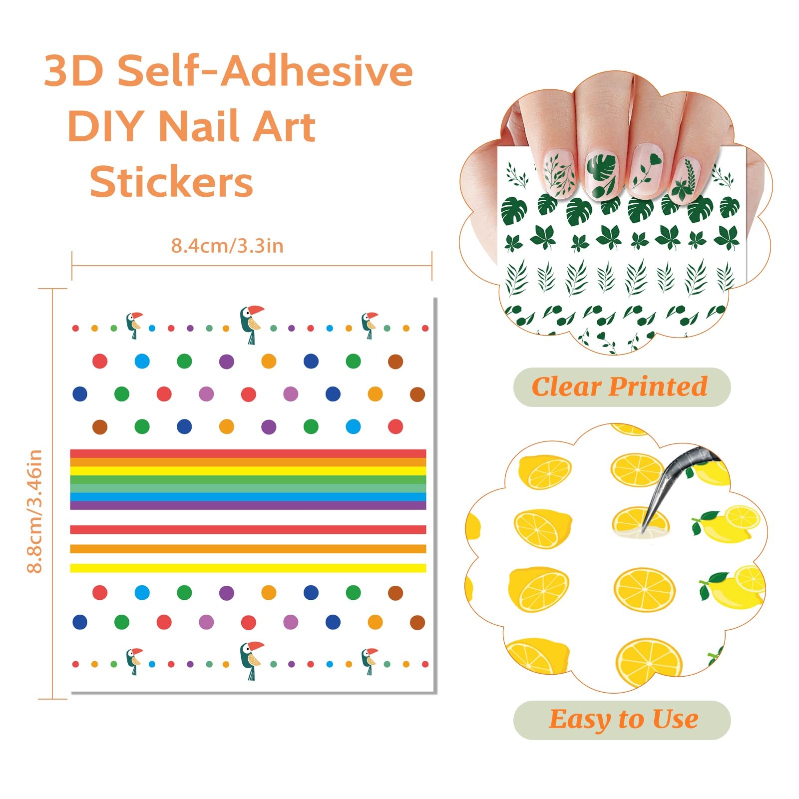 24 Sheets Nail Stickers for Girls Women and Kids, Nail Art Stickers Bunny Pen…