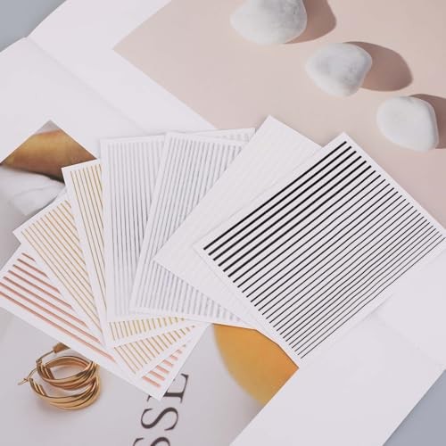 7 Sheets Line Nail Art Stickers Gold and Silver, Metallic Nail Striping for