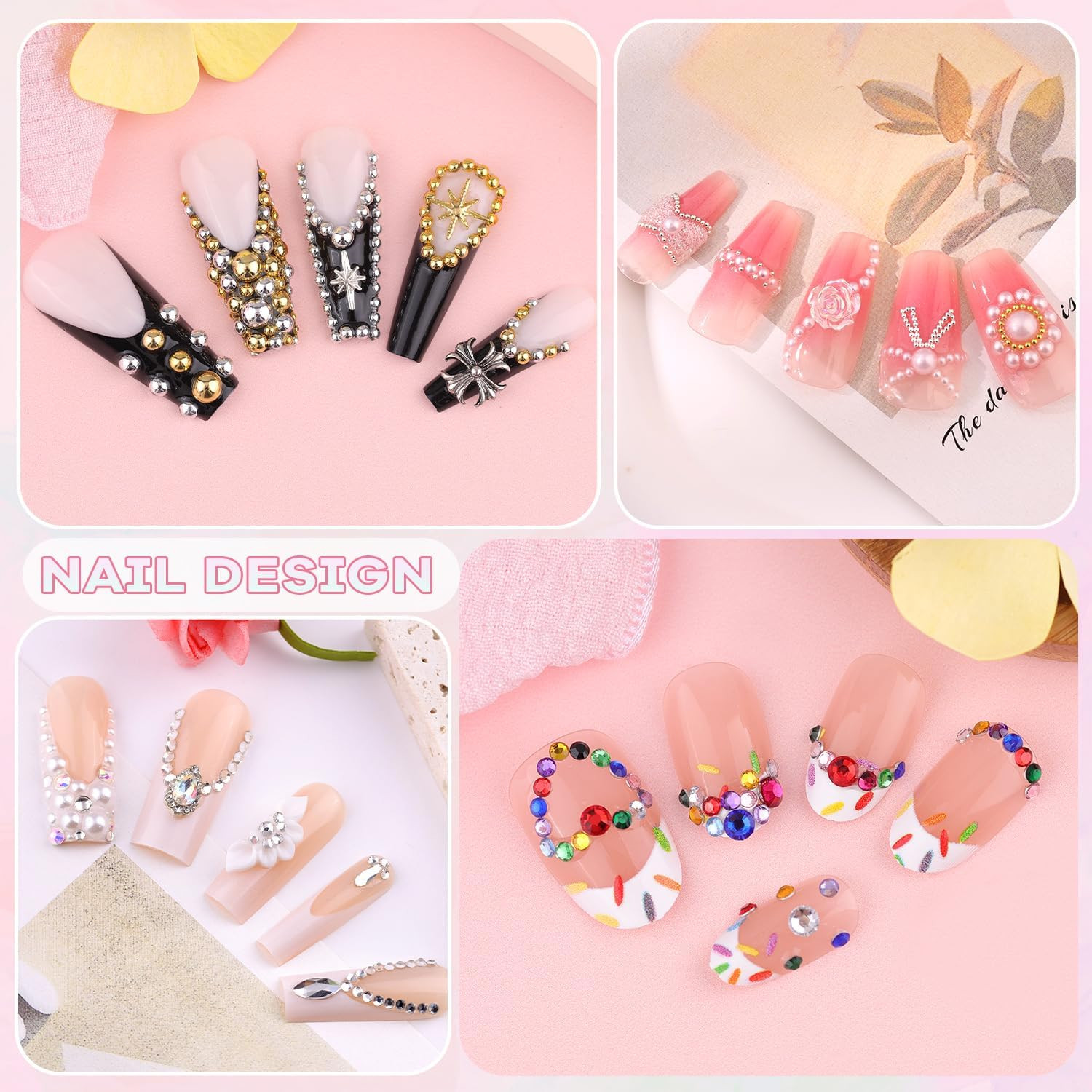 10000Pcs Colorful Nail Rhinestones and Charms for Nail Art, Flatback Nail Pearls