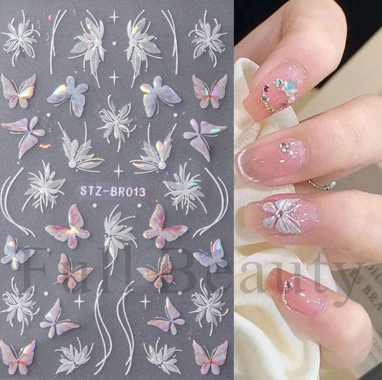3D White Lace Flower Nail Art Lily Petal Floral Matte Effect Nail Stickers NH27