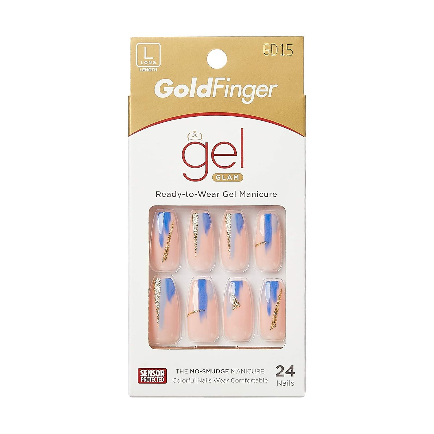 Gold Finger Gel Glam Nail Press On Gel Kit Polish Free Manicure Long Length GD15