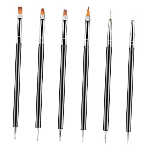 Artdone Nail Dotting Tools 6PCS Double-ended Nail Art Brushes Kit Nail Black