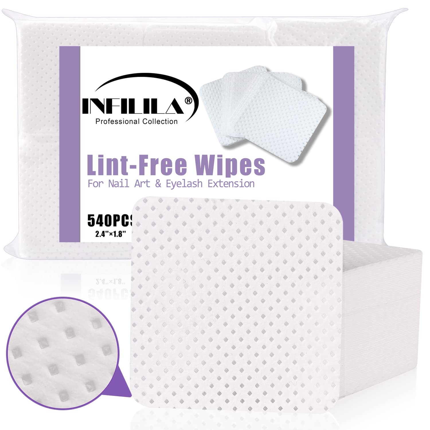 NXJ INFILILA Lint Free Nail Wipes, 540PCS 540 Count (Pack of 1), White-540
