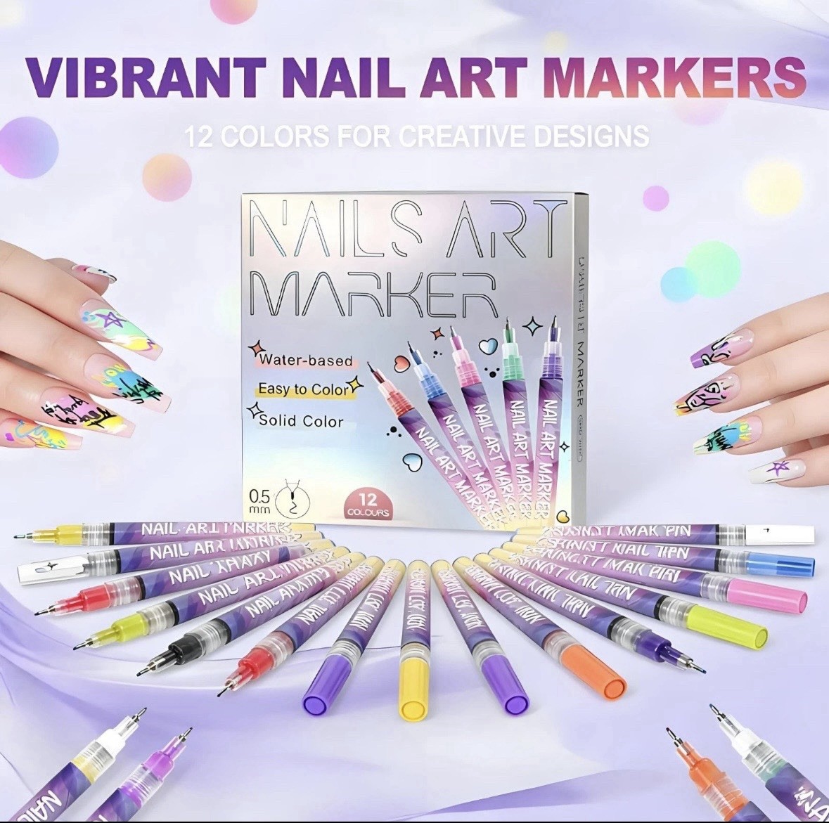 12 Color Finger Nail Art Marker Pen Set