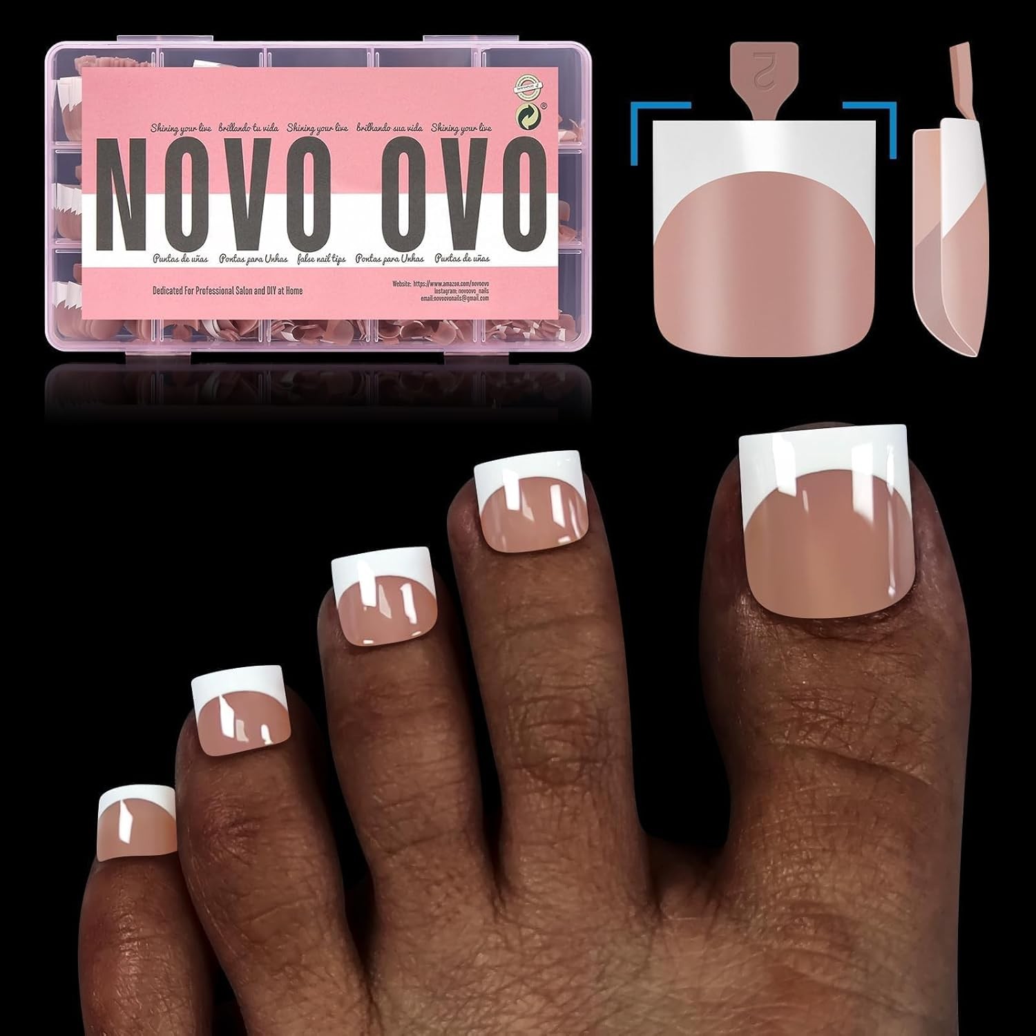 French Tip Toe Nail Tips Sharp Square tip Brown Pink