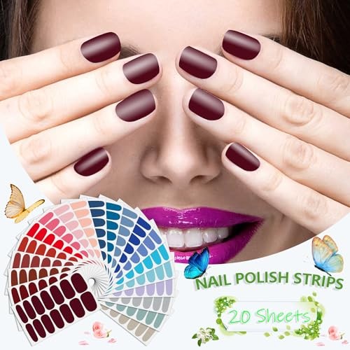 20 Sheets Nail Wraps for Women Solid Color Nail Polish Stickers E Solid Color