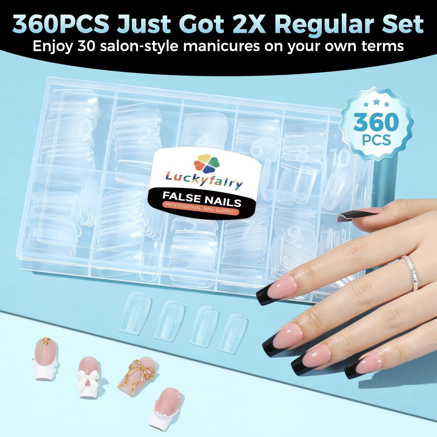 Luckyfairy Medium Square Nail Tips, 360pcs Soft Pre-Shaped Acrylic Fake Nails…
