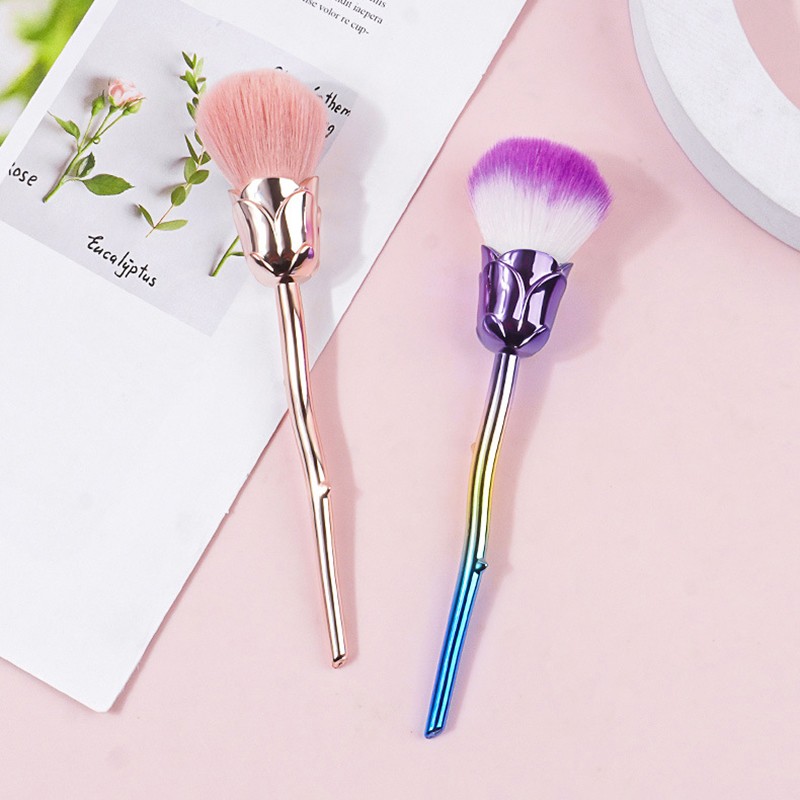 Plastic Handle Nail Dust Clean Cleaning Brush Rose Makeup Brush Manicure Tool
