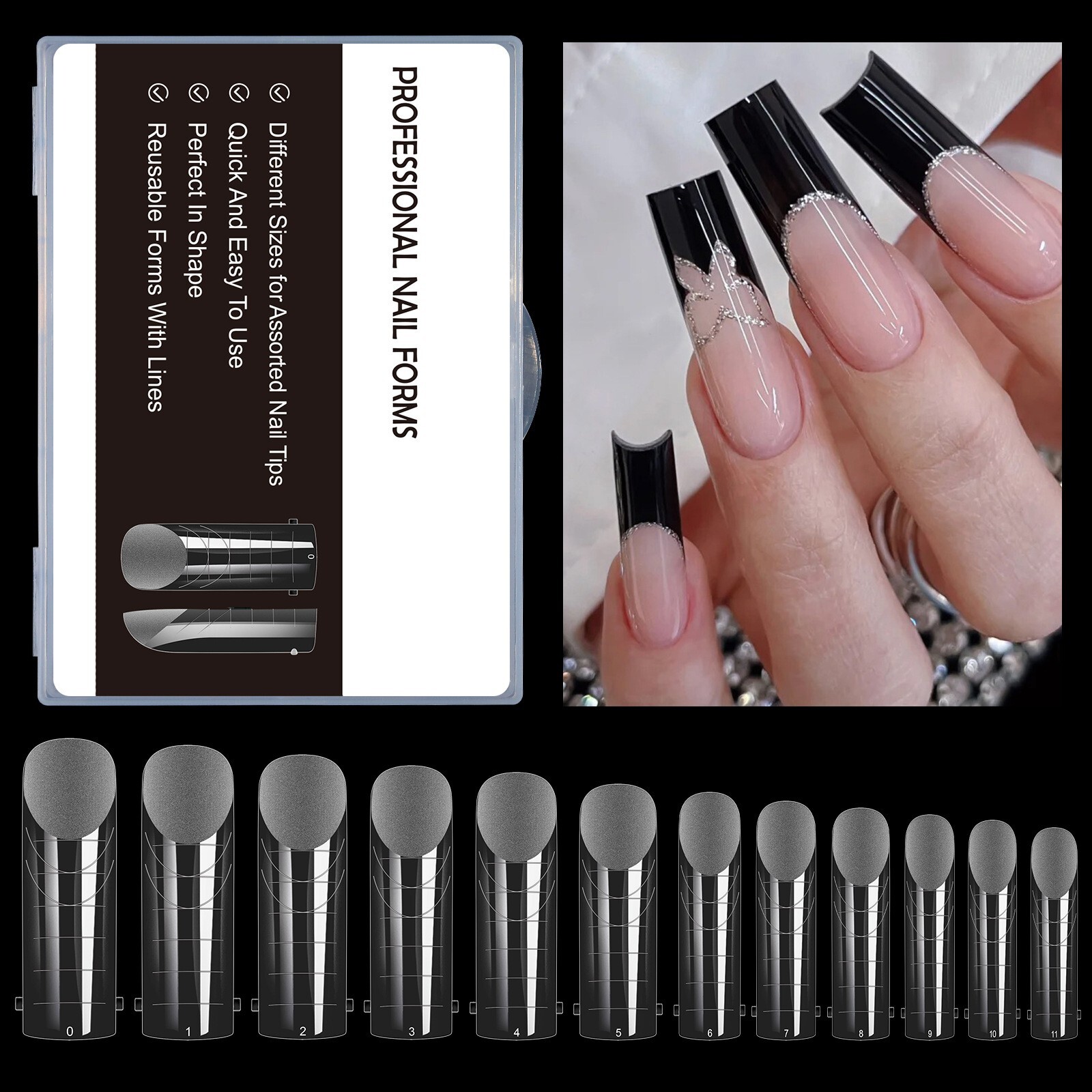 120pcs Coffin Extra long Nail Forms Nail Quick Building Gel Mold Tips Extension