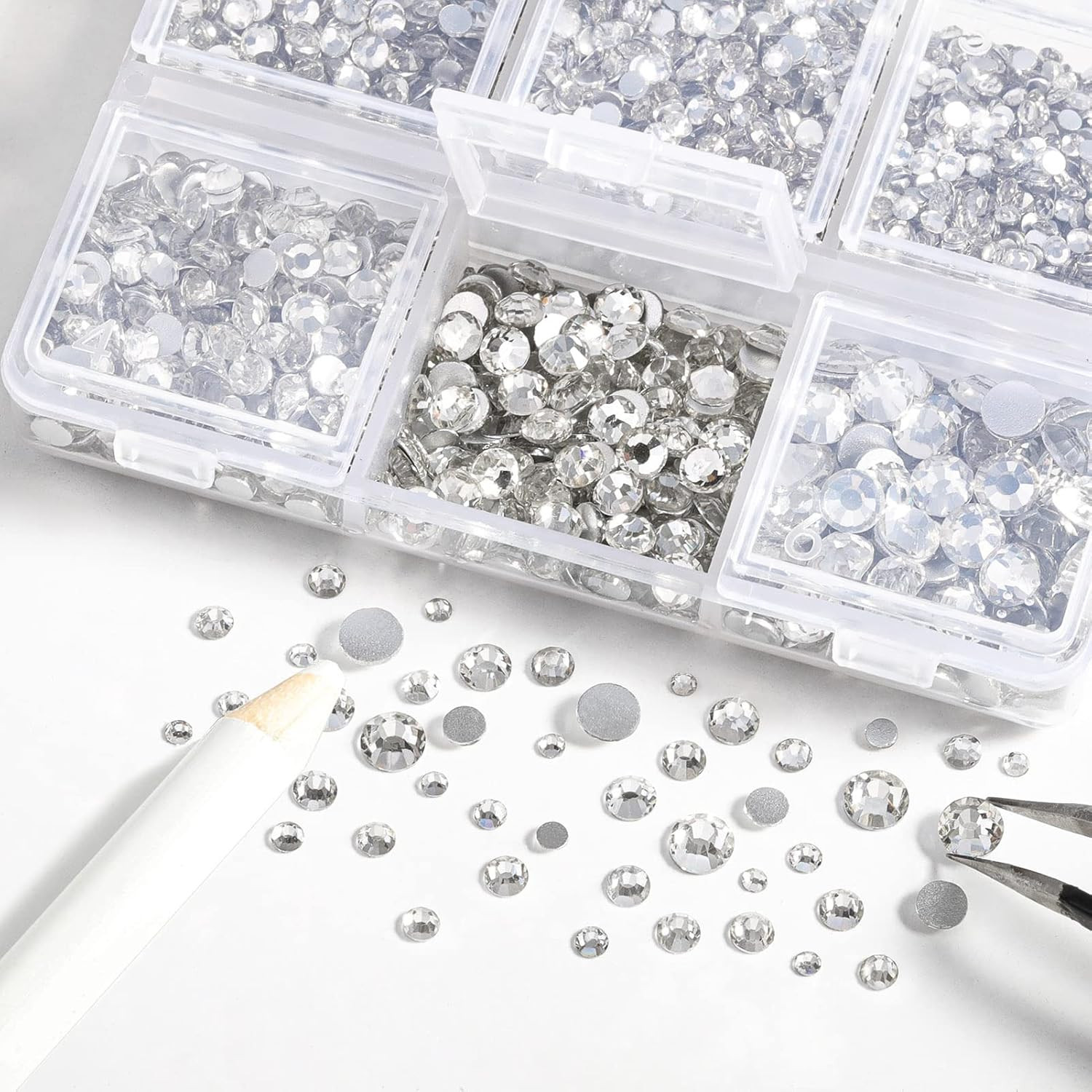 4300pcs Flatback Rhinestones,Clear Rhinestones Nail Gems Round Crystal Rhineston