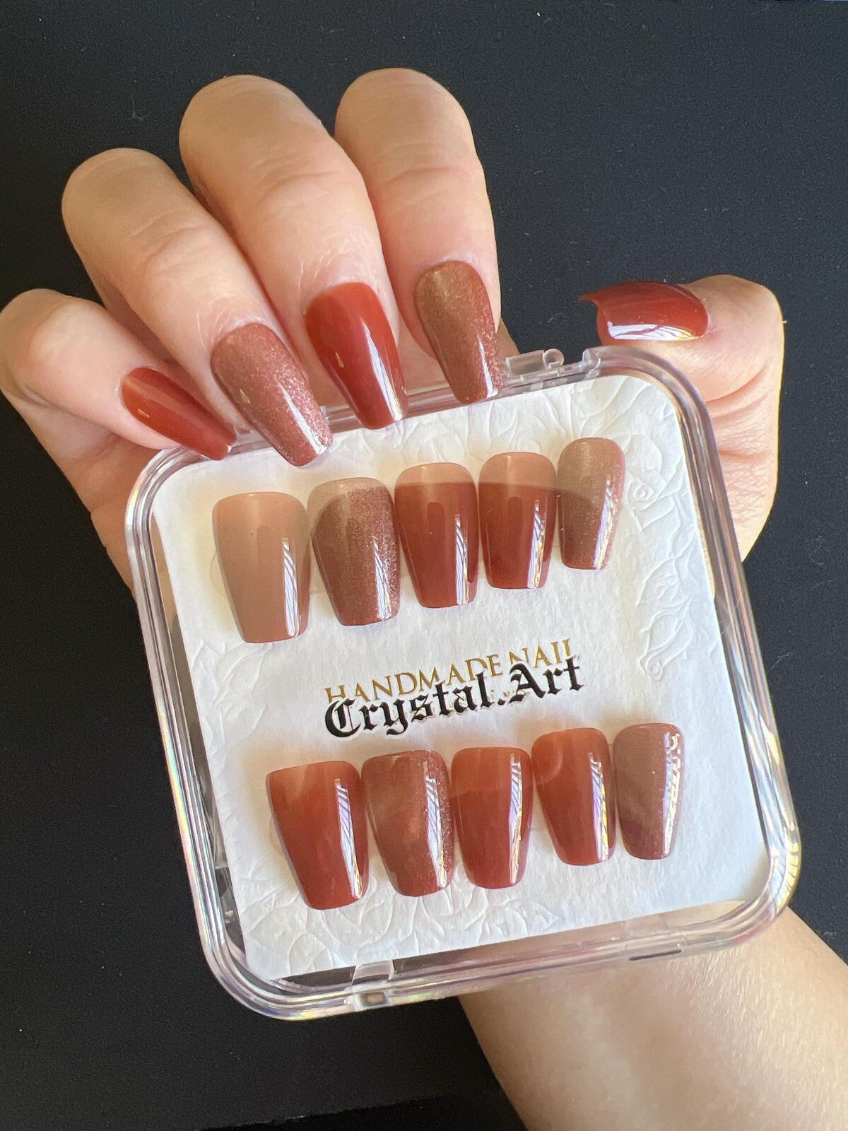 Press On Nails Cat eyes Coffin Short Soft Gel and Super Hold Glue