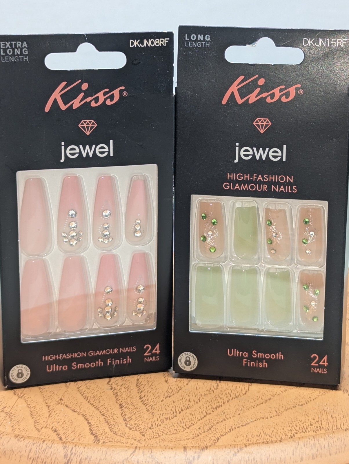 Kiss Jewel High Fashion 2 BOXES Glamor Nails Long& Extra Long Sparkly Jewels NIB