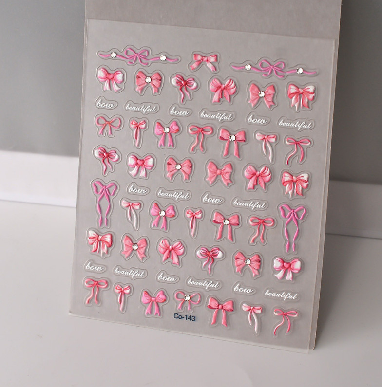 5D Embossed Pink Bowknot Nail Art Peel Decor Stickers Co143 NH23