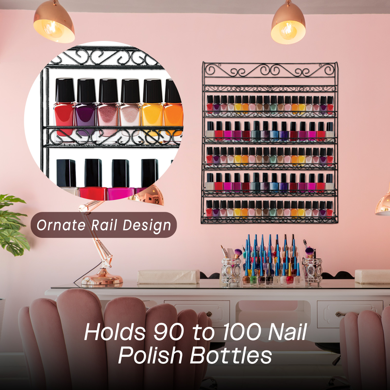 Metal Wire Nail Polish Display Organizer Wall Rack (Hold 90 to 100 Bottles) USA