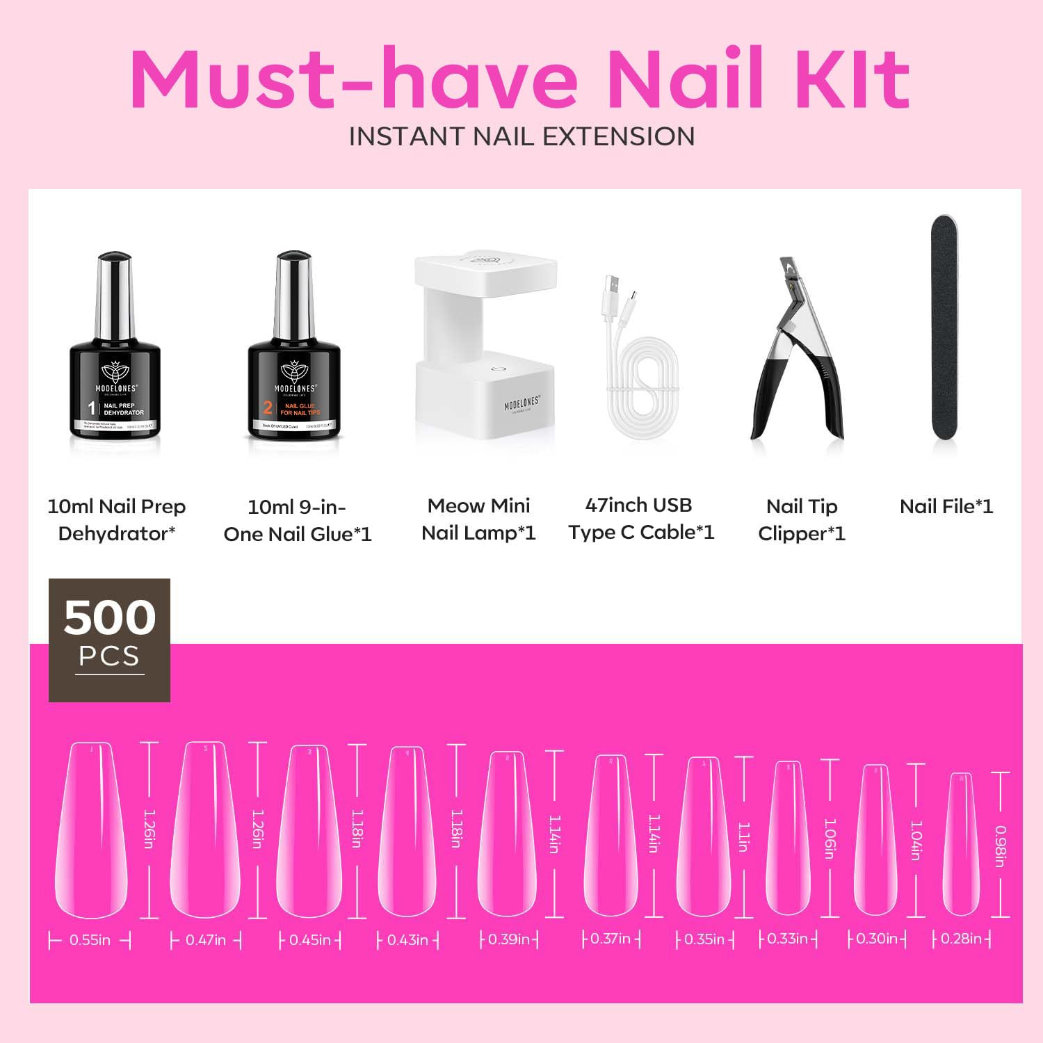 Gel Nail Kit, Fake Nails Long Coffin, 9-In-One Glue Prep Dehydrator & Portable M