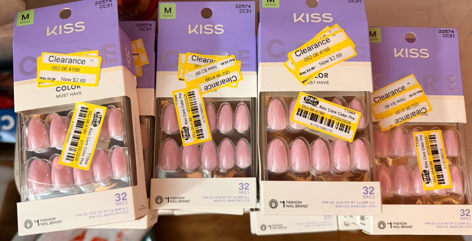 KISS Pink Shiny Gel Press-On Nails Medium Oval Full Cover 32ct – 16 Total packs