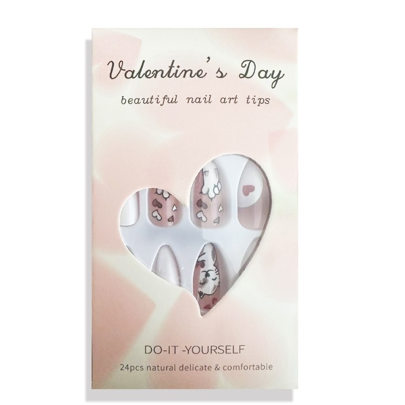 Lovely Cats False Nail Heart Artificial Nail Glossy Press On Nail for Woman