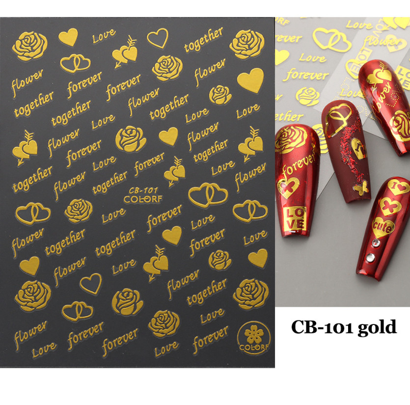 3D Nail Art Sticker Gold Heart Rose Flower Kiss Valentine’s Day Series NH11