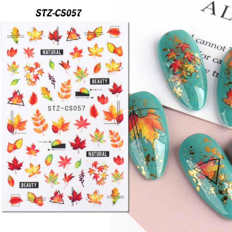 Autumn Leaf Maple Nail Sticker Geometric Lines Fall Leaves Nail Art Sticker NH15