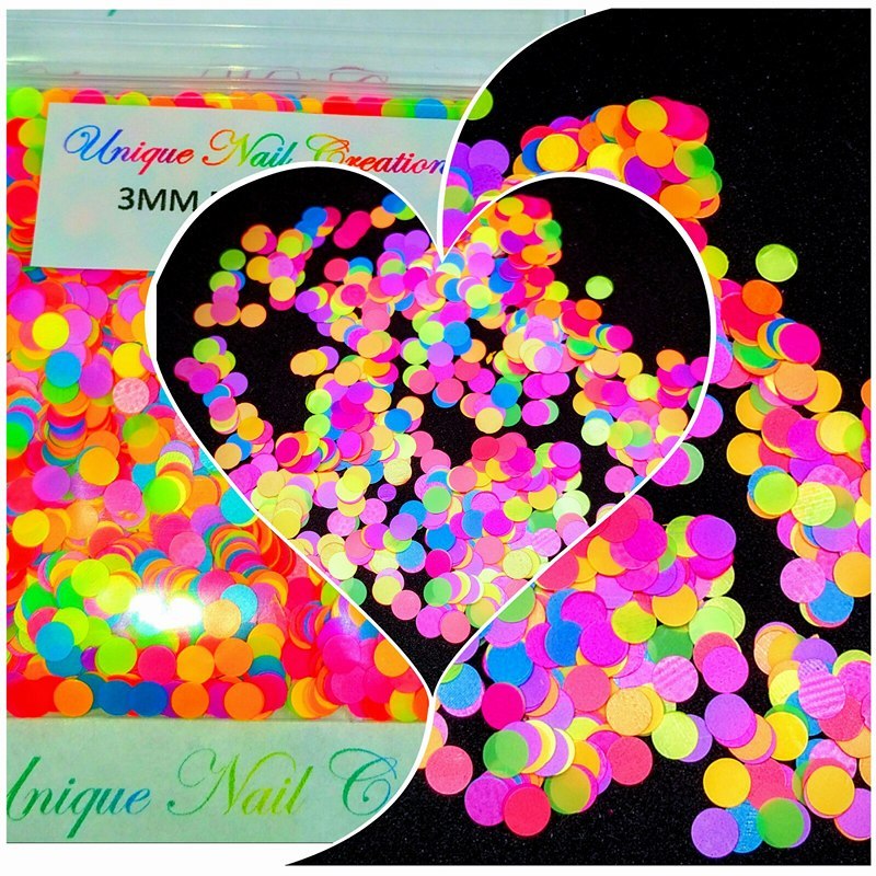 3MM DOT Mixed Neon DOT Glitter~Nail Art•Acrylic•Gel•Body Art•Festival•Crafts