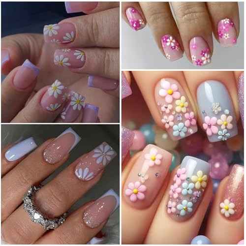 Nail Art Stickers – Small Floral Nail Decals 3D Self-Adhesive Nail White Daisy