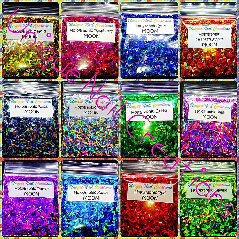 MOON Shape Glitter~U CHOOSE~Solvent Resistant Art•Face•Festival•Crafts•Makeup
