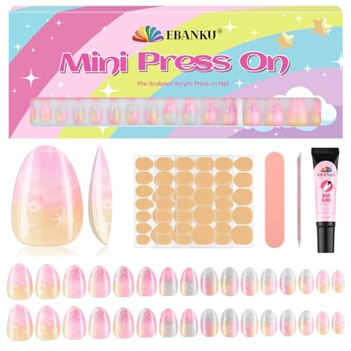 16 Sizes 32 Pieces Press on Nails for Kids, Full Sizes Kids Nail Kit D/1P