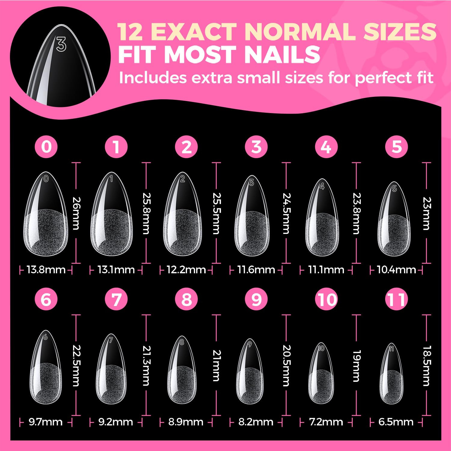 UNA GELLA Almond Gel Nail Tips, 504PCS Pre Etched Clear Fake Nails Tips Medium A