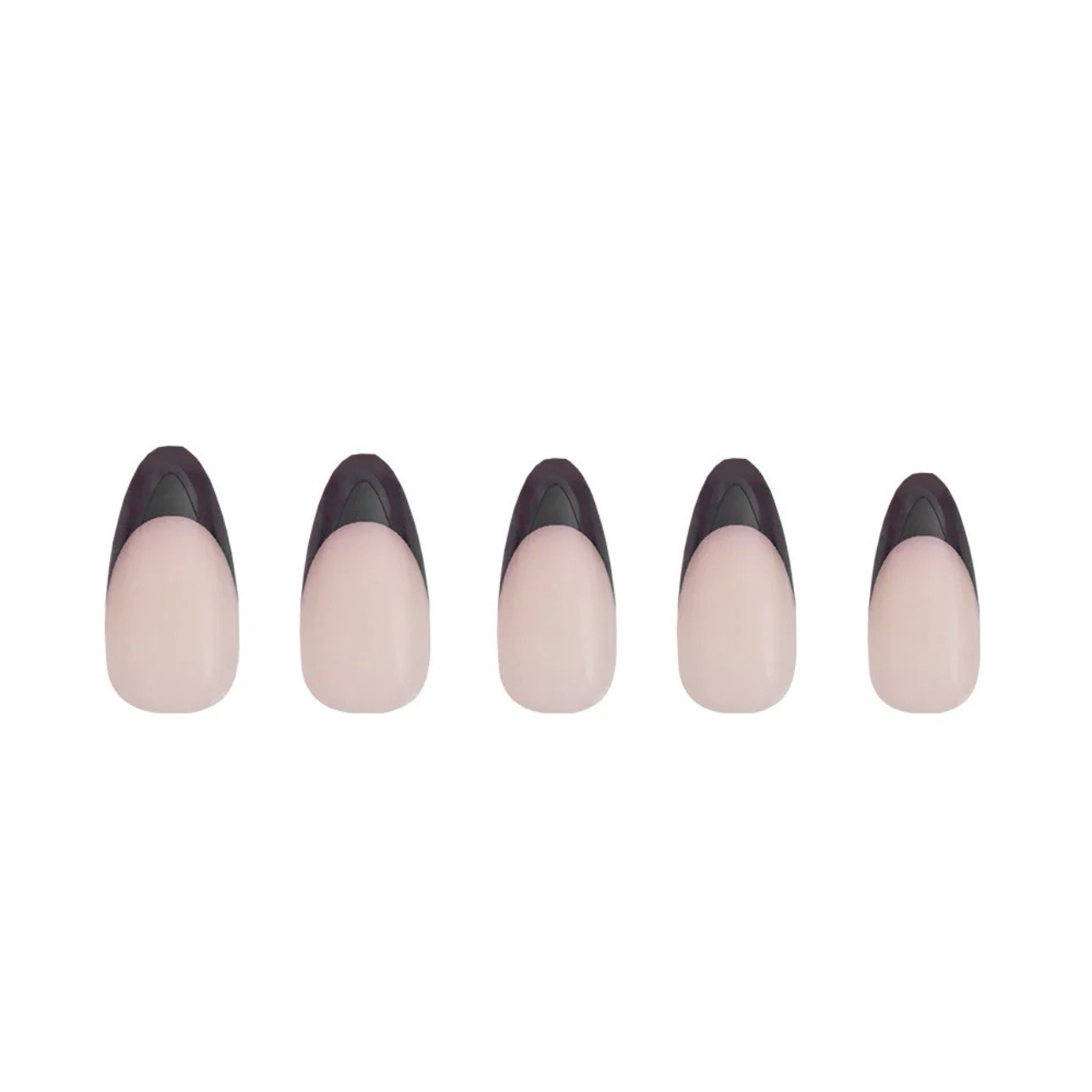 NEW FULL SET GLAMNETICS Press On Nails CAVIAR Short Almond Black FRENCH TIPS